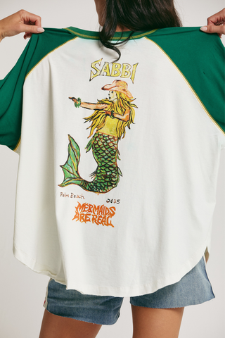 The Raglan Mermaid Swim Club Tee - Marshmallow/Green