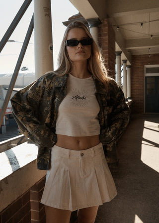 Mika Pleat Mini Skirt - Sand - Denim skirt - Afends - The Soho Movement