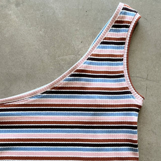 One Shoulder Tank - Brown/Pink Multi - Tank - The Soho Movement - The Soho Movement