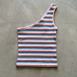 One Shoulder Tank - Brown/Pink Multi - Tank - The Soho Movement - The Soho Movement