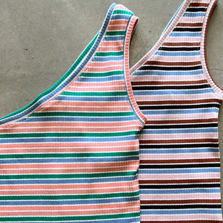 One Shoulder Tank - Coral/Green Multi - Tank - The Soho Movement - The Soho Movement
