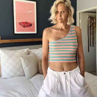 One Shoulder Tank - Coral/Green Multi - Tank - The Soho Movement - The Soho Movement