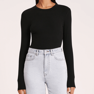 Organic Rib Long Sleeve Tee - Black - Long sleeve tops - Nude Lucy - The Soho Movement