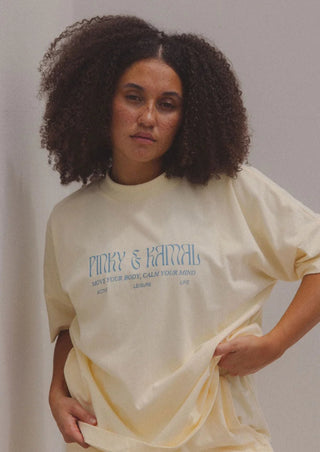 Pinky and Kamal Logo Tee - Cream/Blue - Tshirt - Pinky & Kamal - The Soho Movement