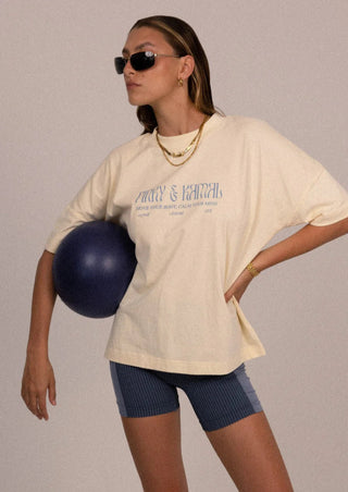 Pinky and Kamal Logo Tee - Cream/Blue - Tshirt - Pinky & Kamal - The Soho Movement