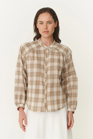 Cora Long Sleeve Blouse - Fawn Plaid