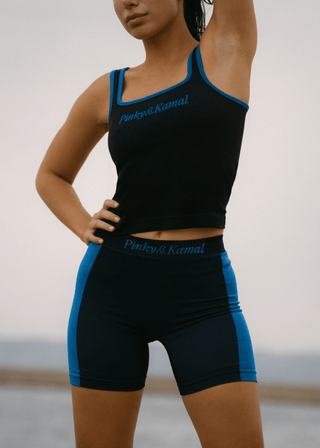 Side Stripe Biker Short - Onyx/Sapphire - Activewear - Pinky & Kamal - The Soho Movement