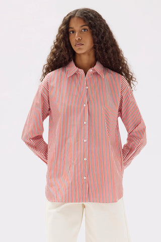 Signature Poplin Shirt - Papaya/White - Shirts & Tops - Assembly Label - The Soho Movement