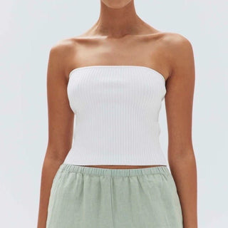 Skara Strapless Rib Top - White - Tops - Assembly Label - The Soho Movement