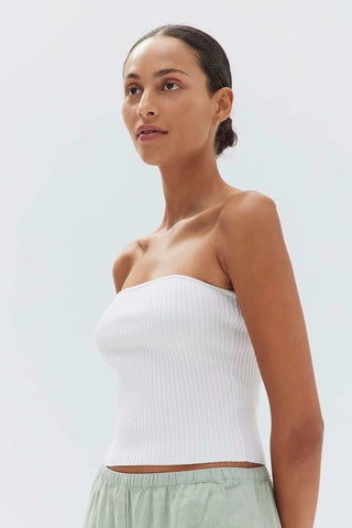 Skara Strapless Rib Top - White - Tops - Assembly Label - The Soho Movement