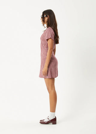 The Base Seersucker Mini Dress - Burgundy Check - Dresses - Afends - The Soho Movement