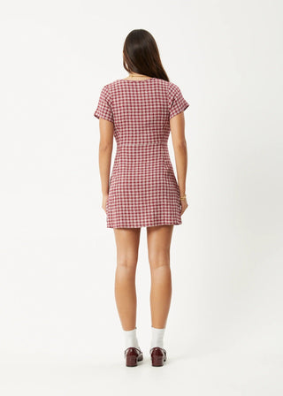 The Base Seersucker Mini Dress - Burgundy Check - Dresses - Afends - The Soho Movement