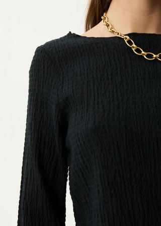 The Focus Seersucker Long Sleeve Top - Black - Long sleeve tops - Afends - The Soho Movement