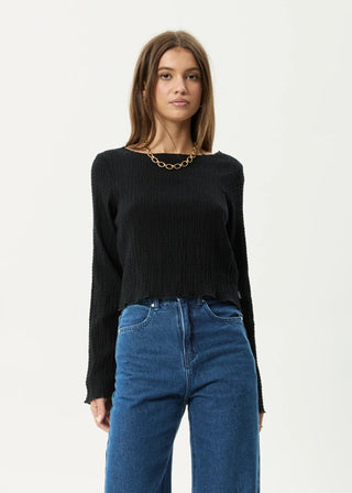 The Focus Seersucker Long Sleeve Top - Black - Long sleeve tops - Afends - The Soho Movement