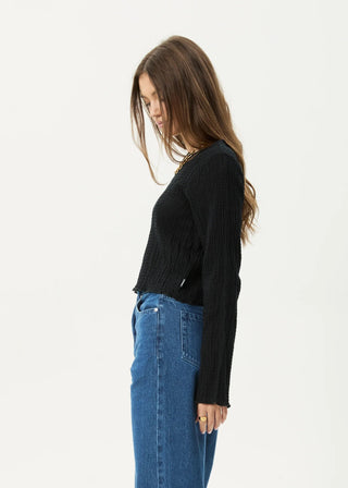 The Focus Seersucker Long Sleeve Top - Black - Long sleeve tops - Afends - The Soho Movement