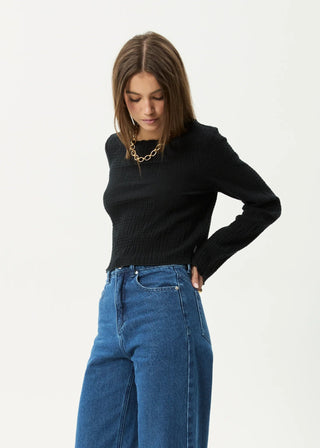 The Focus Seersucker Long Sleeve Top - Black - Long sleeve tops - Afends - The Soho Movement