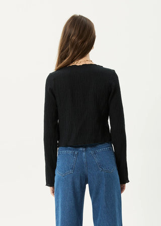 The Focus Seersucker Long Sleeve Top - Black - Long sleeve tops - Afends - The Soho Movement