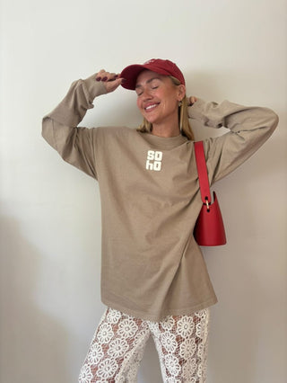 The Long Sleeve Bubble Tee - Faded Tan - Long sleeve tops - The Soho Movement - The Soho Movement