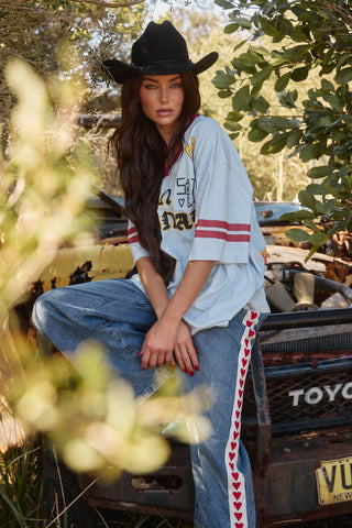 The Very Oversized Born Original Tee - Sky & Maroon - Tees - Sabbi - The Soho Movement