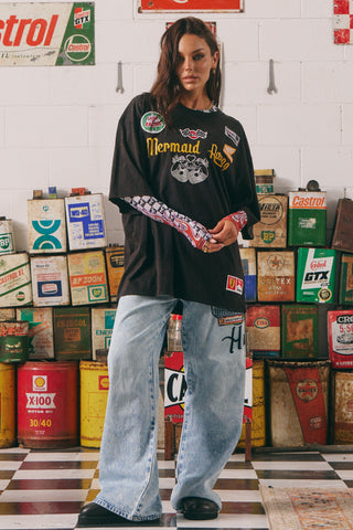 The Very Oversized Racing Badges Tee - Black - Tees - Sabbi - The Soho Movement