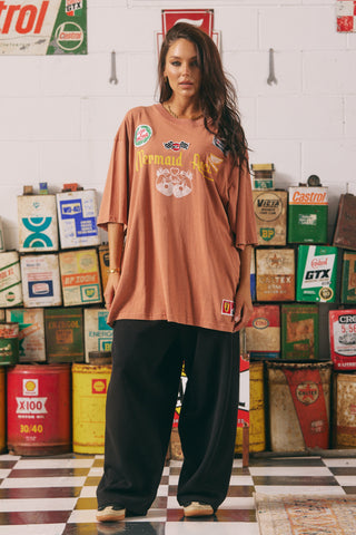 The Very Oversized Racing Badges Tee - Mocha - Tees - Sabbi - The Soho Movement