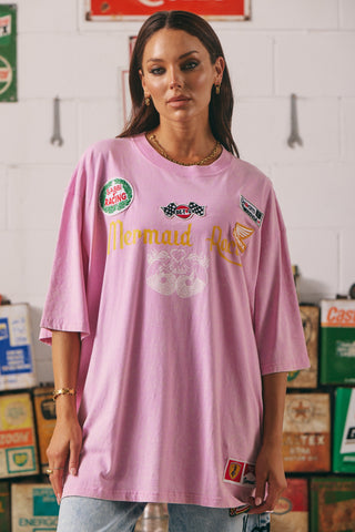 The Very Oversized Racing Badges Tee - Pink - Tees - Sabbi - The Soho Movement