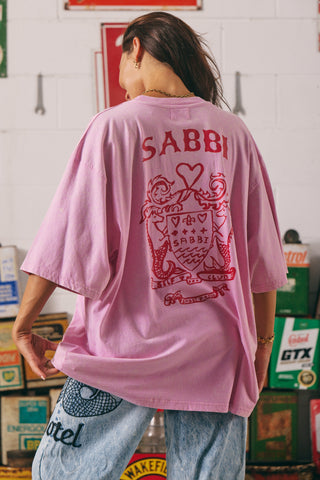 The Very Oversized Racing Badges Tee - Pink - Tees - Sabbi - The Soho Movement