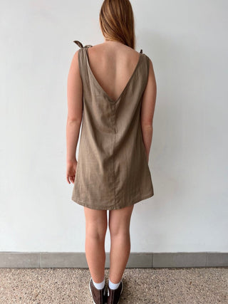 Tie Up Linen Dress - Ash - The Soho Movement - The Soho Movement