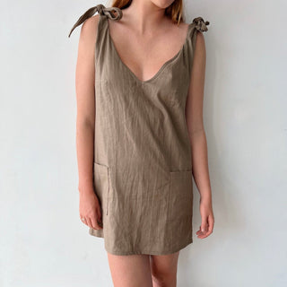 Tie Up Linen Dress - Ash - The Soho Movement - The Soho Movement