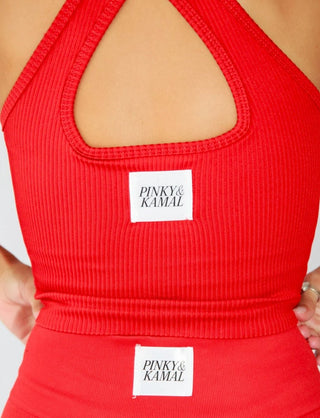 V Neck Cropped Tank - Melon - Activewear - Pinky & Kamal - The Soho Movement