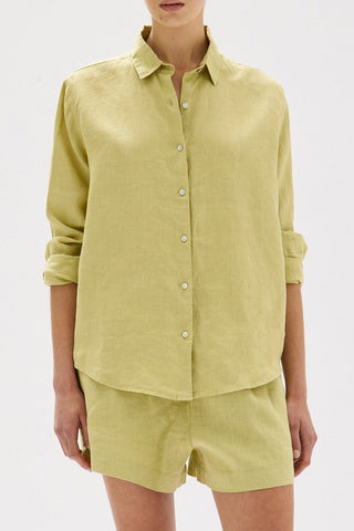 Xander Long Sleeve Linen Shirt - Pear - Shirts & Tops - Assembly Label - The Soho Movement