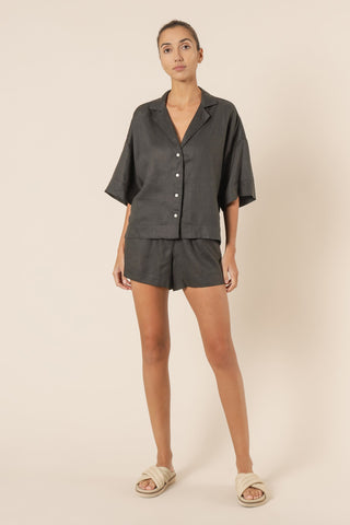 Nude Linen Lounge Short - Coal