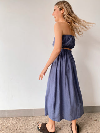 Lunar Linen Skirt - Washed Navy