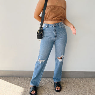 94 High Straight Louise Rip - Distressed Vintage Blue - Abrand - The Soho Movement