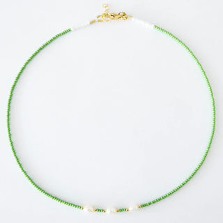 Mint Bead Necklace with Freshwater Pearls