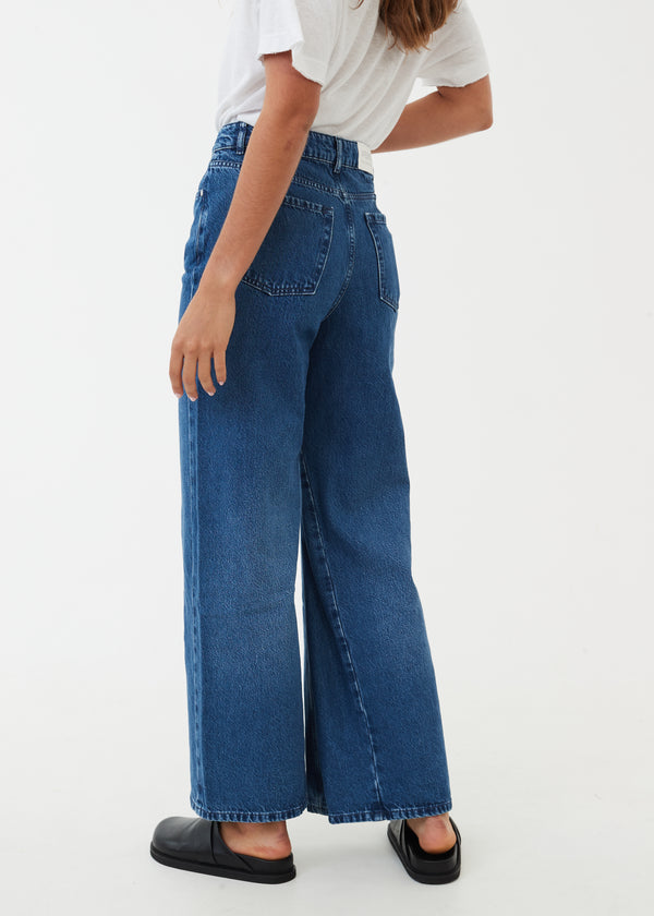 Gigi - Women's Hemp Denim Flared Jeans - Worn Blue - Afends AU.