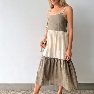 Duo Linen Dress - Ash/Natural - The Soho Movement - The Soho Movement