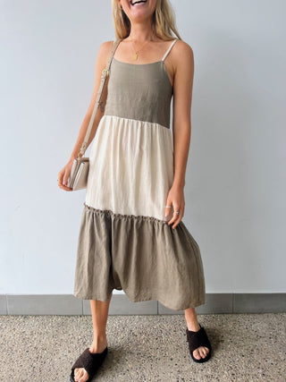 Duo Linen Dress - Ash/Natural - The Soho Movement - The Soho Movement