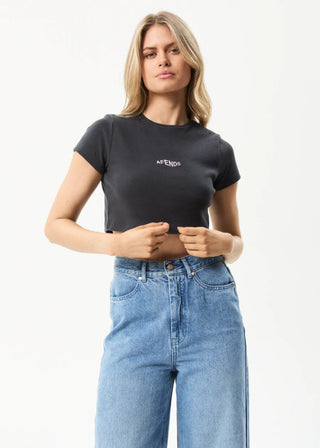 Harlow Recycled Rib Cropped Tee - Charcoal - Tee - Afends - The Soho Movement