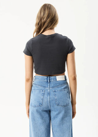 Harlow Recycled Rib Cropped Tee - Charcoal - Tee - Afends - The Soho Movement