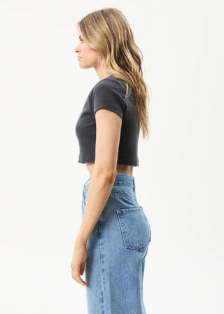 Harlow Recycled Rib Cropped Tee - Charcoal - Tee - Afends - The Soho Movement