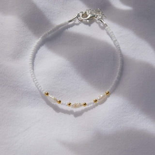 White Glass Bracelet with Freshwater Pearls