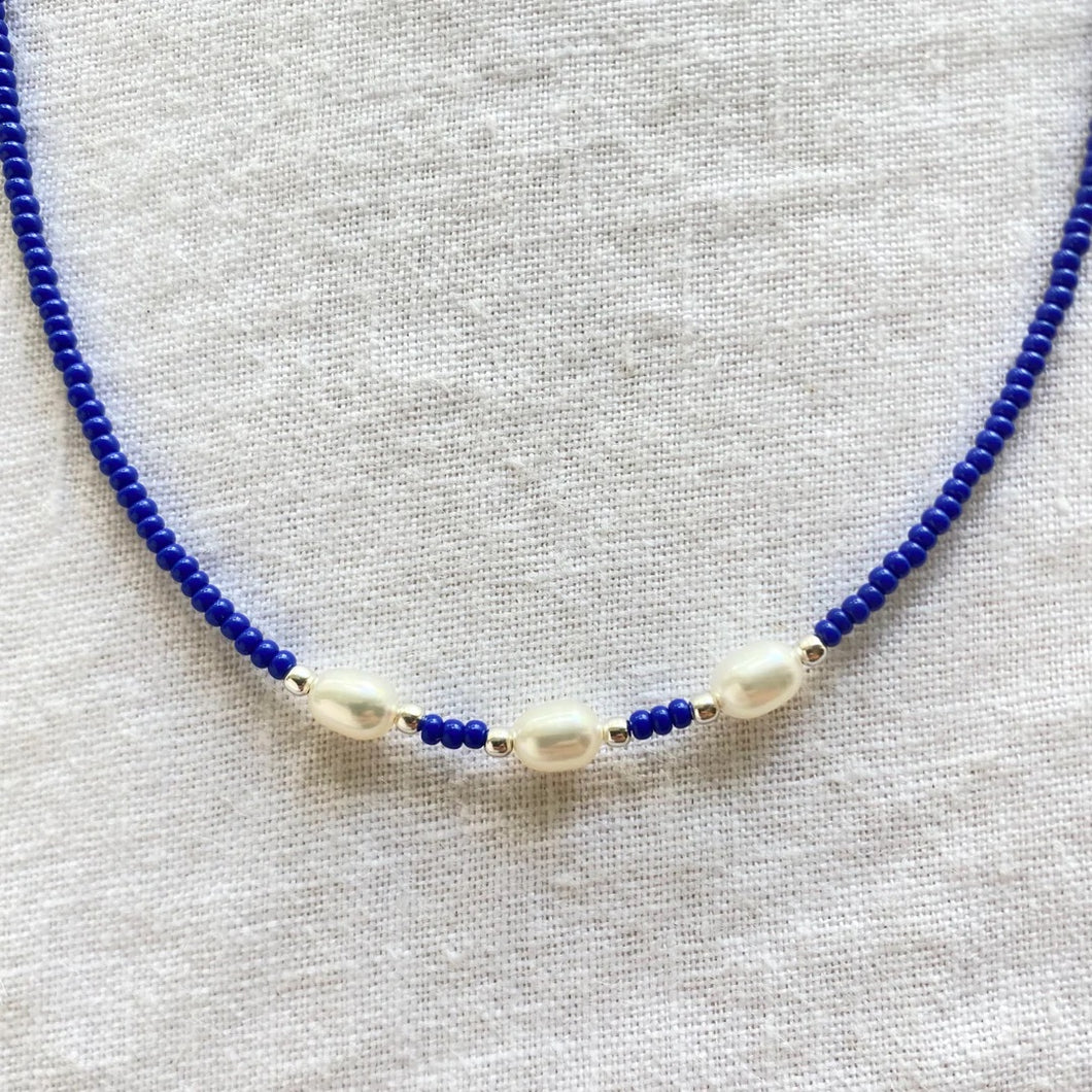 Deep Sea Blue Necklace with Freshwater Pearls