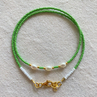 Mint Bead Necklace with Freshwater Pearls - Necklaces - Divine Creatures - The Soho Movement