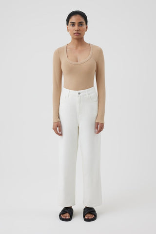 Monroe Organic Scoop LS Tee - Biscuit - Long sleeve tops - Nude Lucy - The Soho Movement