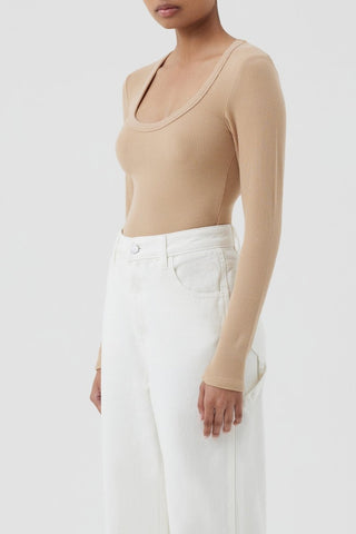 Monroe Organic Scoop LS Tee - Biscuit - Long sleeve tops - Nude Lucy - The Soho Movement