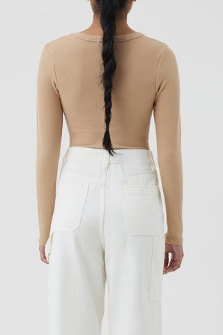 Monroe Organic Scoop LS Tee - Biscuit - Long sleeve tops - Nude Lucy - The Soho Movement