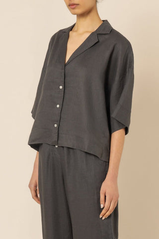 Nude Linen Lounge Shirt - Coal - Shirts & Tops - Nude Lucy - The Soho Movement