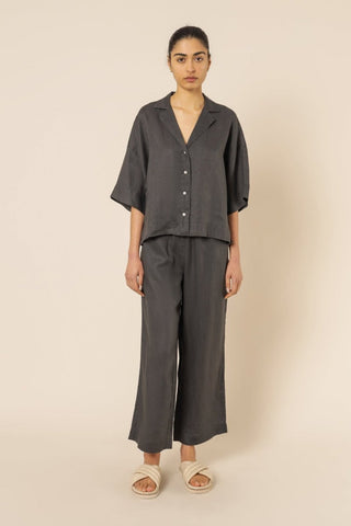 Nude Linen Lounge Shirt - Coal - Shirts & Tops - Nude Lucy - The Soho Movement