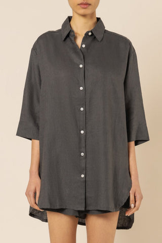 Nude Lounge Longline Shirt - Coal - Shirts & Tops - Nude Lucy - The Soho Movement